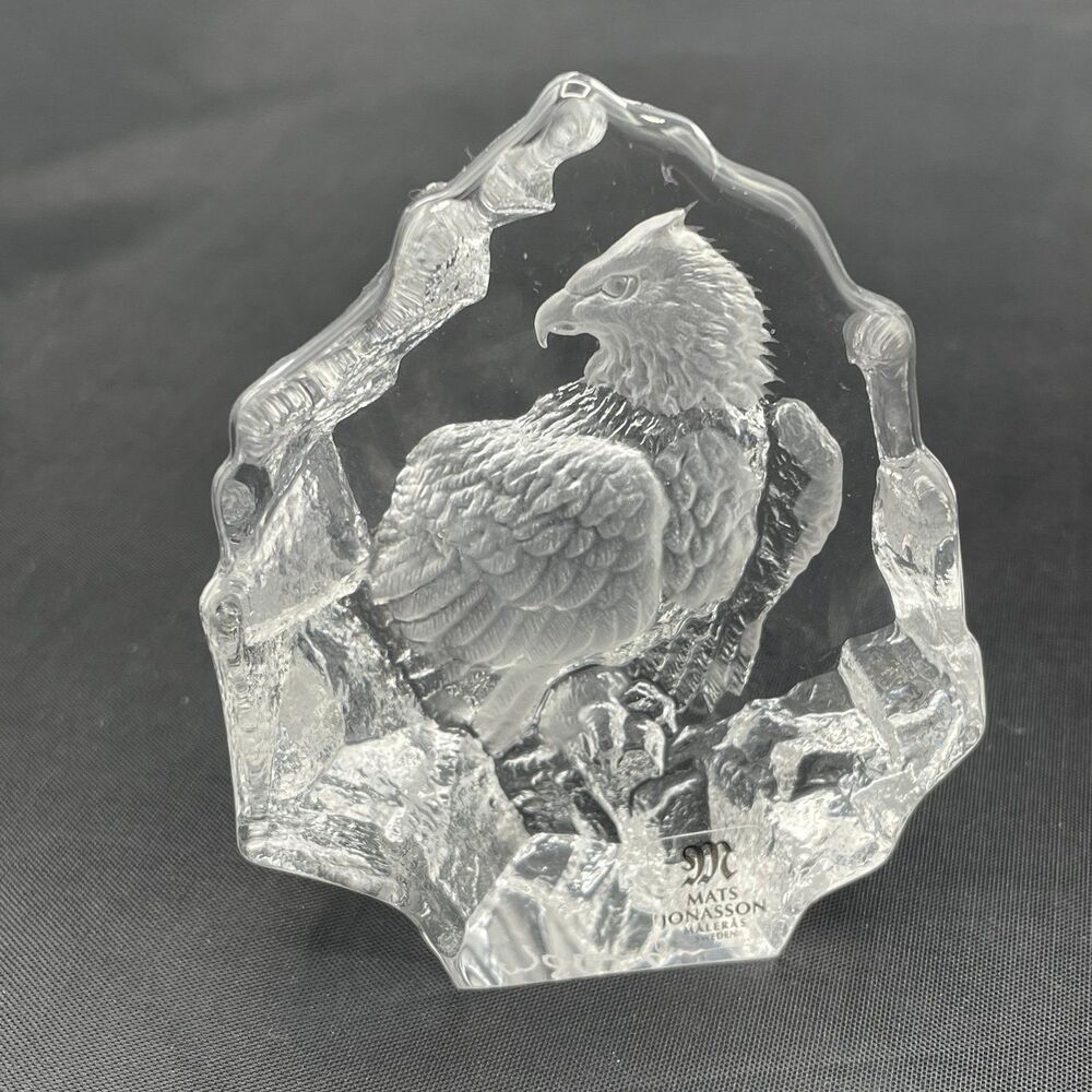 Lead Crystal 3D Glass American Bald Eagle Paperweight Mats Jonasson Sweden